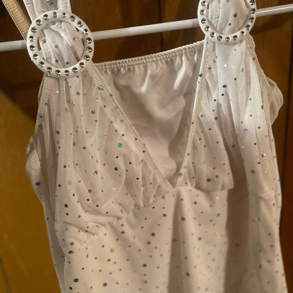 FINA White Lyrical Dance Costume XL Child Sparkle Halter Ballet Contemporary - Picture 3 of 5